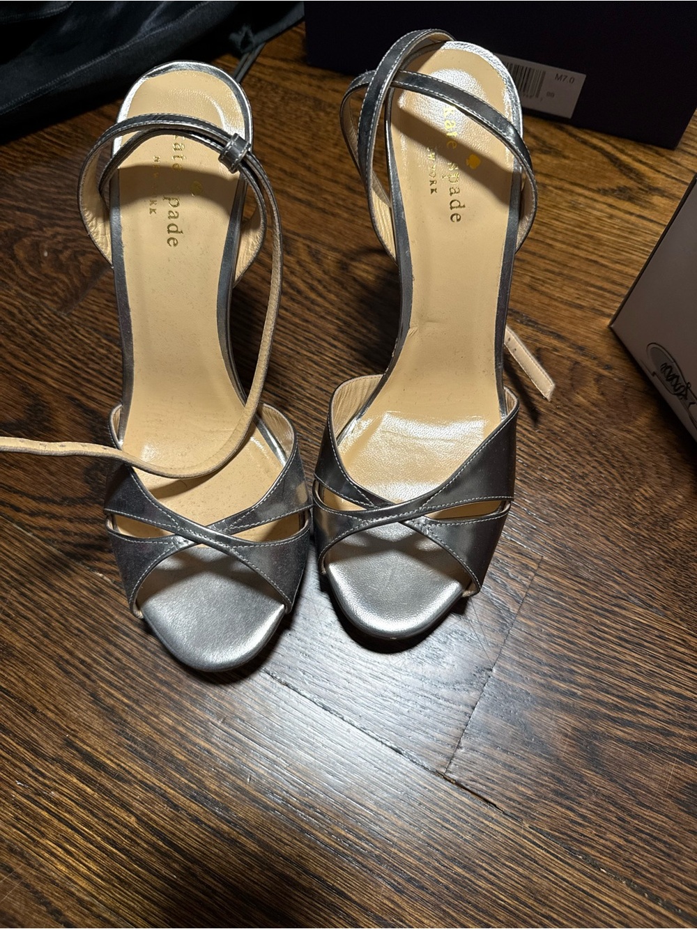 kate spade Silver Metallic Strappy Heels